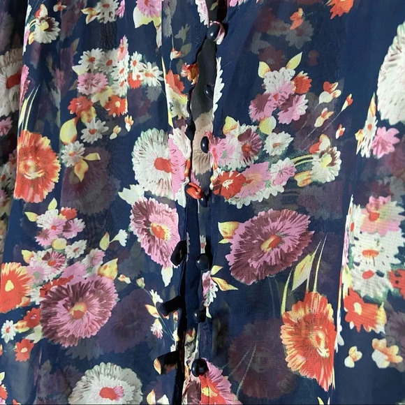 Floral Kimono Style Blouse Button Top Jacket Short Sleeve Size M/L - Picture 4 of 8